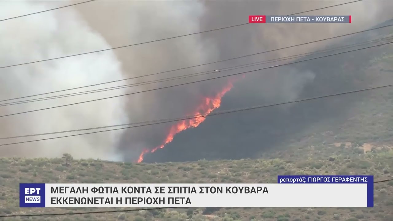 Φωτιά στο Νέο Κουβαρά: Εκκενώνεται ο οικισμός Πέτα – 1,5 χιλιόμετρο το πύρινο μέτωπο | 17/7 | ΕΡΤ