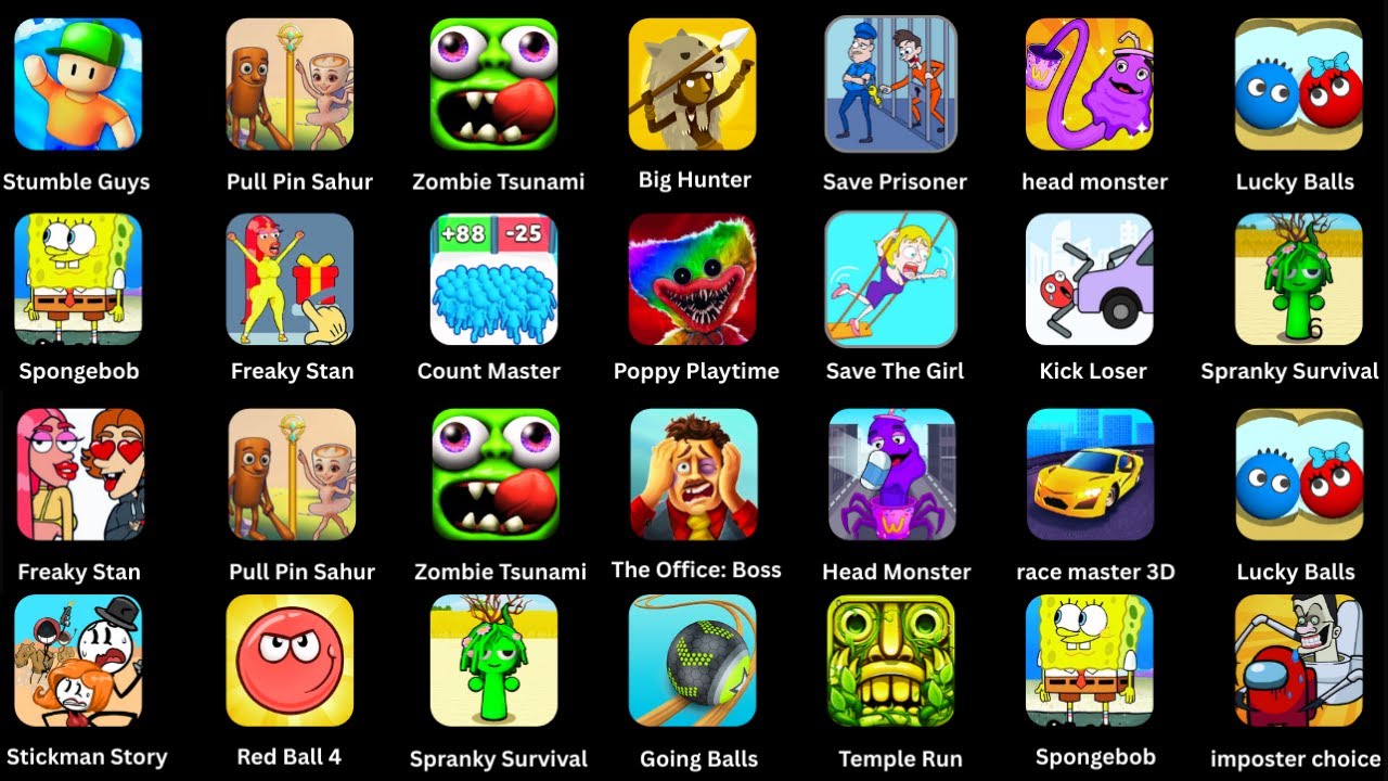Plants Vs Zombies 2,Stumble Guys,My Talking Tom,Save The Doge,Camo Sniper,Granny,PAC MAN,Skibidy.io