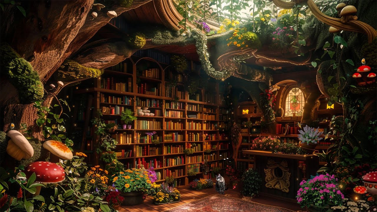 Magical Exotic Plant Fairy Bookstore 📚 Peaceful Forest Music Ambience ~ Soothing, Calming, Sleeping