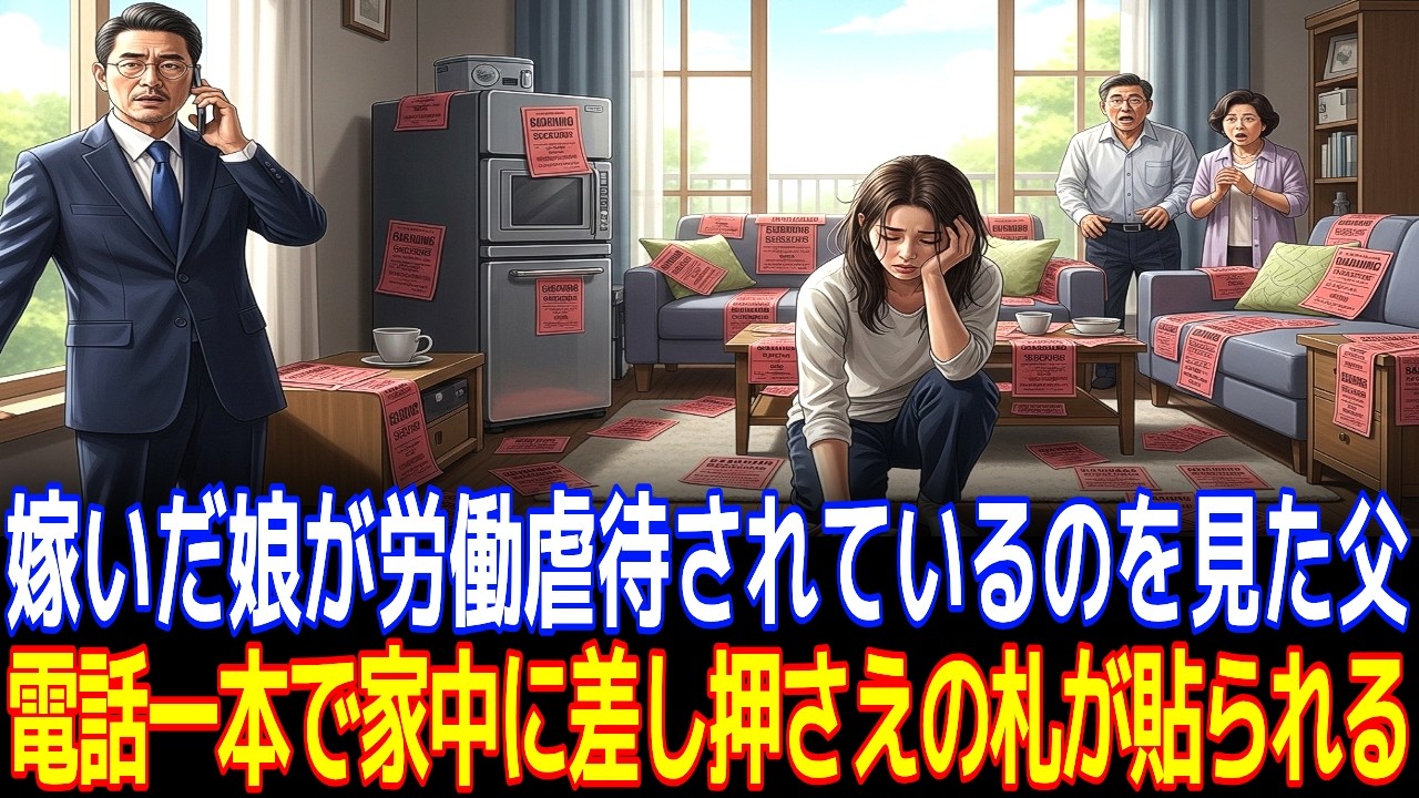嫁いだ娘が労働虐待されているのを見た父。電話一本で家中に差し押さえの札が貼られる