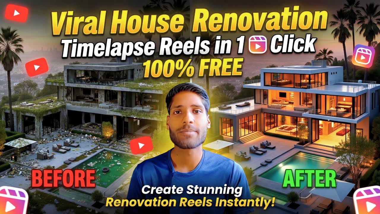 How to Create Viral House Renovation Timelapse Reels in 1 Click – Text to Video 100% FREE