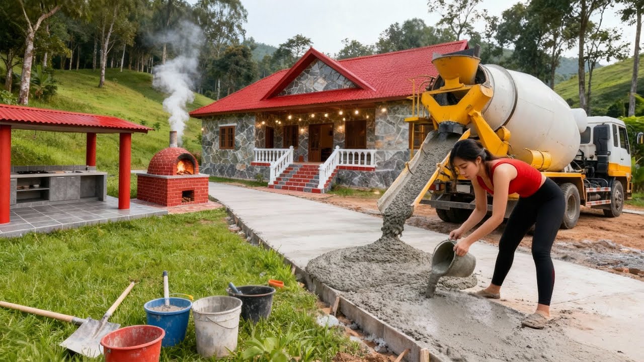 TIMELAPSE – Amazing DIY: Build a Concrete Road from Gate to House | Dream Home with Natural Stone