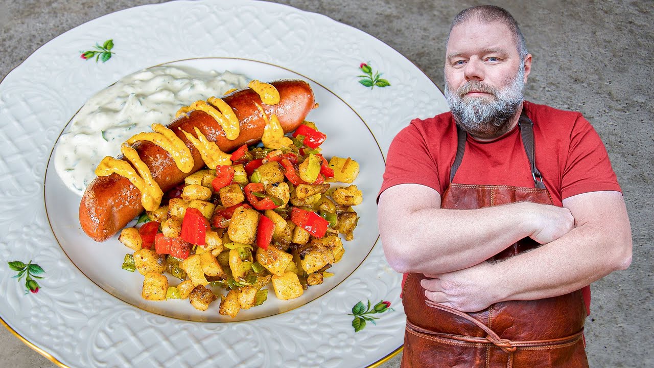 Stekt potatis med korv och gurkröra - Mumsig vardagsrätt