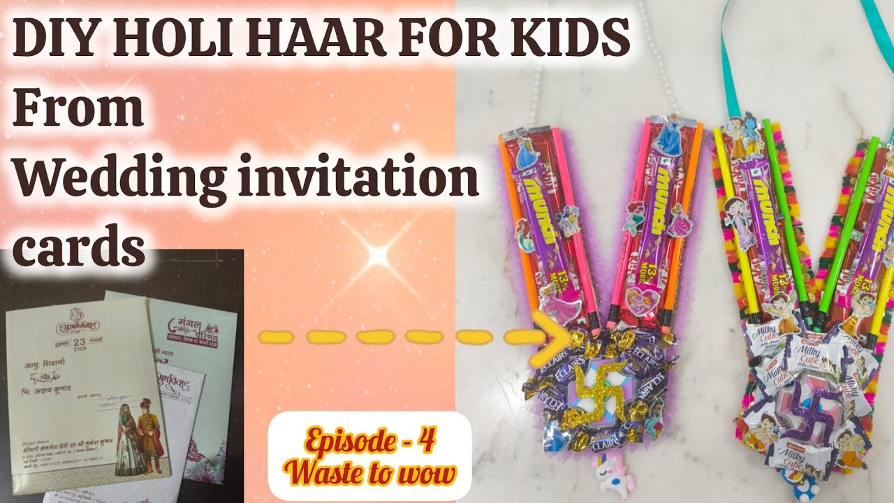  DIY Holi Haar for Kids 🎉 | Reuse Wedding Cards Craft Idea | Budget Friendly Holi Special