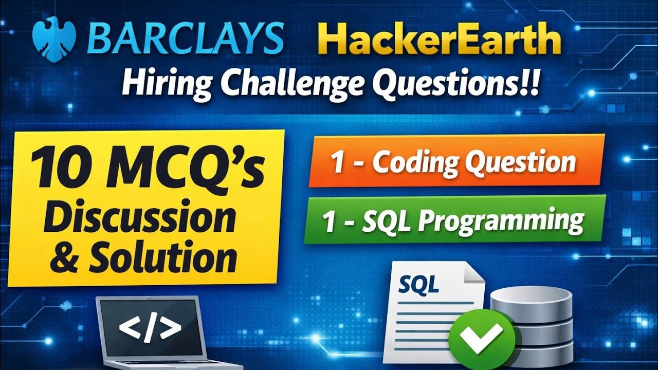 Конкурс найма Barclays HackerEarth 2026 🔥 | Вопросы с множественным выбором, вопросы по программи...