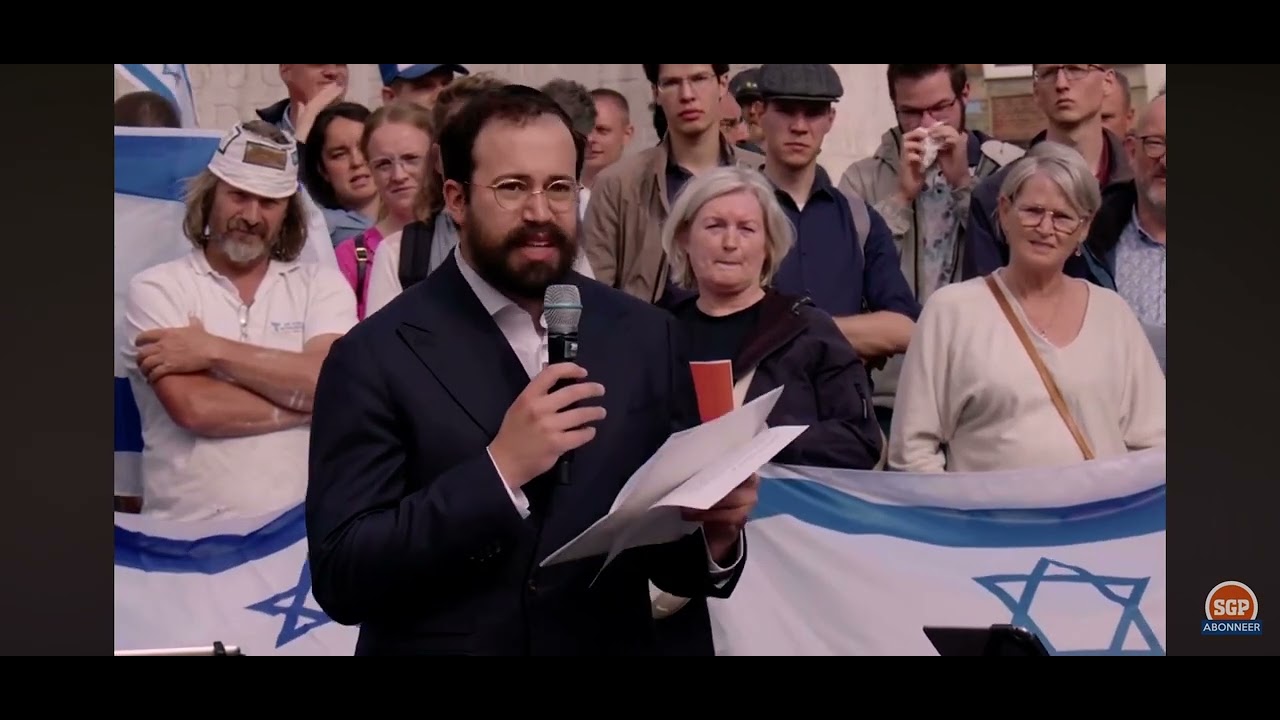 Toespraak landelijk studentenrabbijn Yanki Jacobs bij SGP Israël manifestatie op de Dam, 27-05-2024.