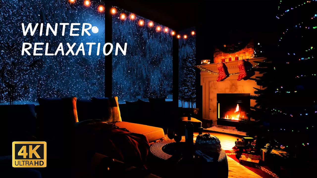 ☃️Winter Relaxation ❄️ Warmth from the Fireplace Amidst Snowy Scenery for a Good Nights Sleep