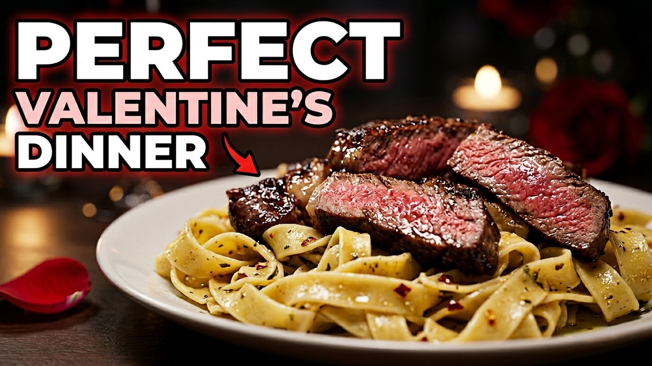 Perfect Valentine's Day Dinner Ribeye Steak & Fresh Homemade Pasta (Aglio e Olio)