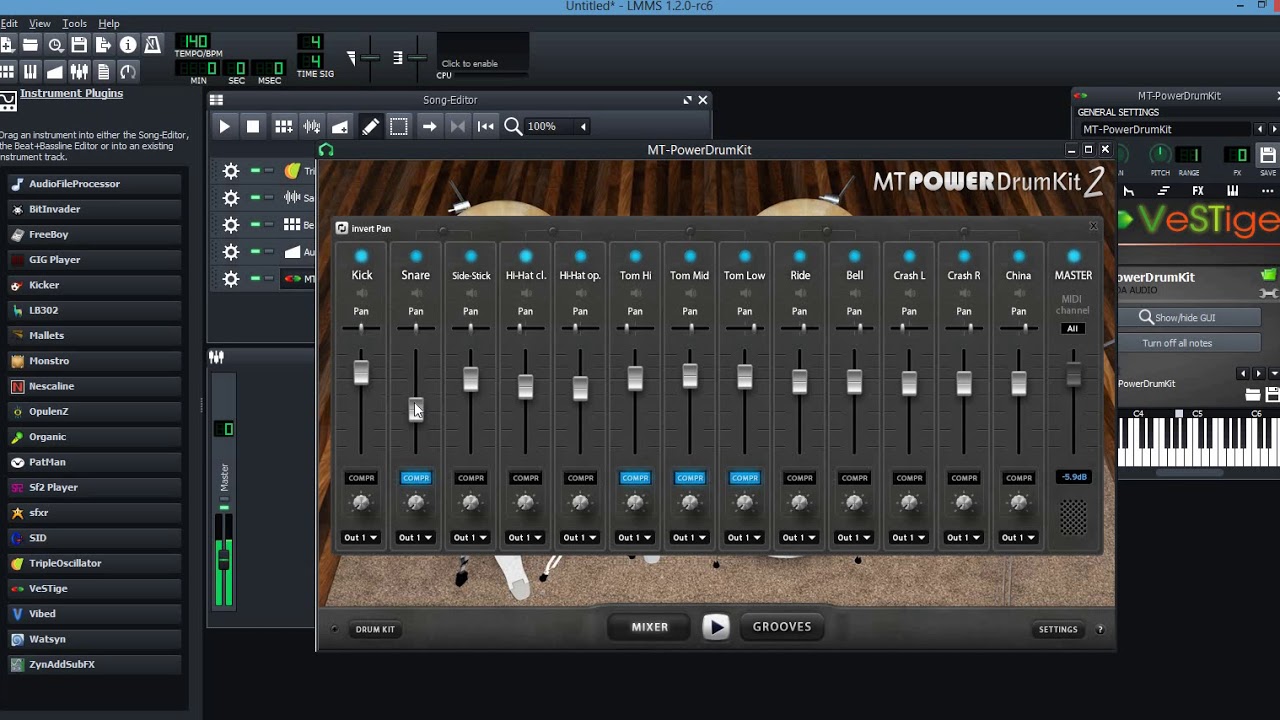 LMMS Tutorial: Creating drum track using MT Power Drum Kit 2