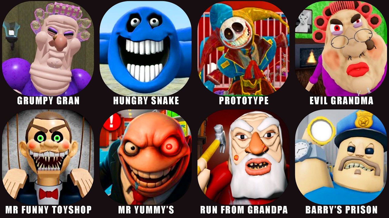 ROBLOX: GRUMPY GRAN(SCARY OBBY), 🐍HUNGRY SNAKE, ⚙️PROTOTYPE, ESCAPE EVIL GRANDMA, ROBLOX JUMPSCARES!