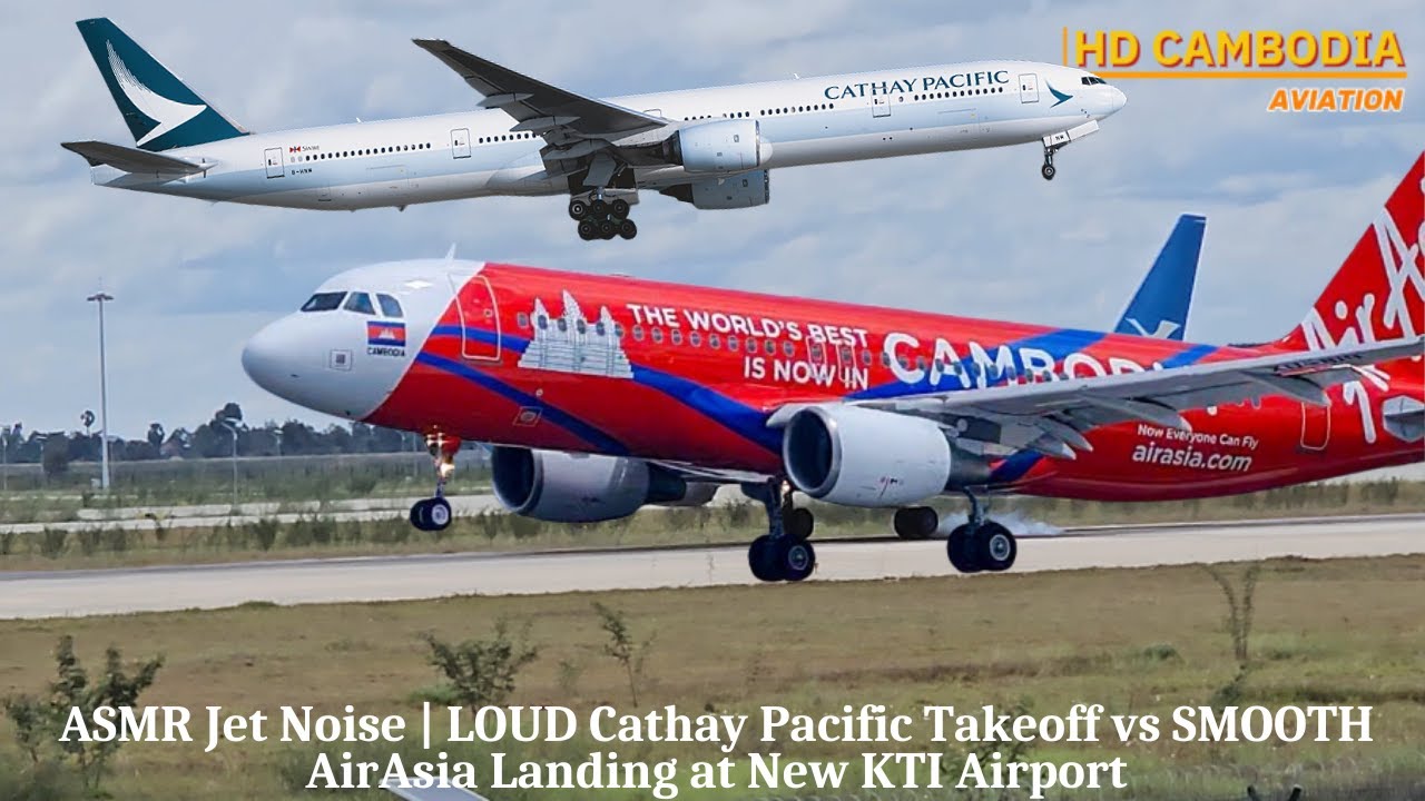 ASMR Jet Noise | LOUD Cathay Pacific Takeoff vs SMOOTH AirAsia Landing at New KTI Airport