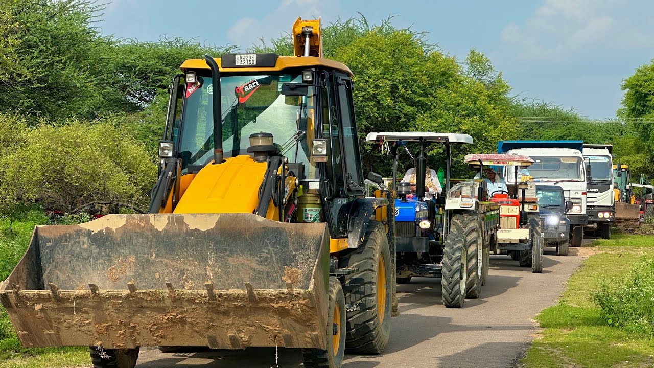 Jcb 3dx loading Mud in TATA Tippers Tractors Swaraj 855F New Holland 3630 4x4 Tractor jcb Thar Truck