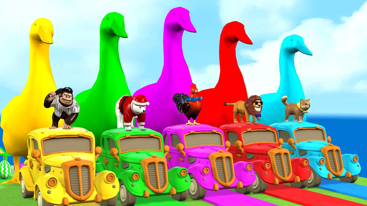 5 GIANT DUCKS and Friends Cross the Famous Fountain in EPIC Animation #512
