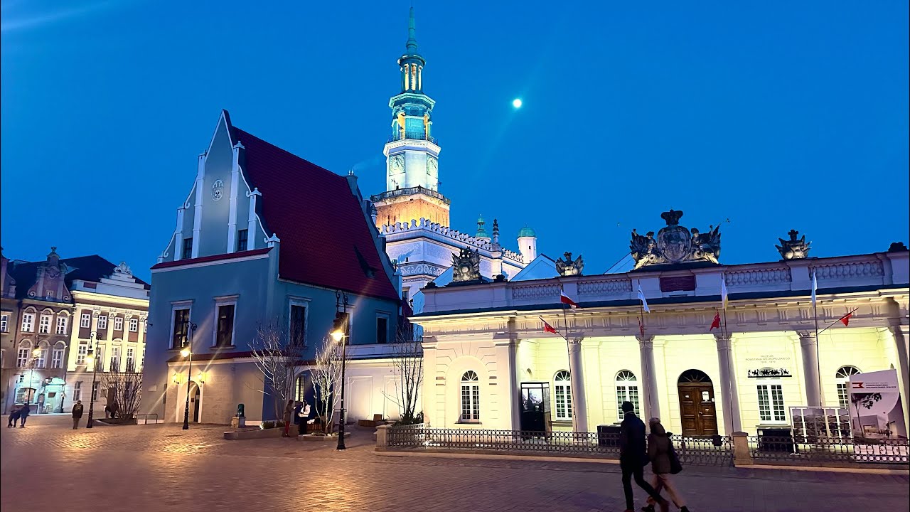 Poznan Poland, Beautiful old town in winter evening【4K Walking Tour】