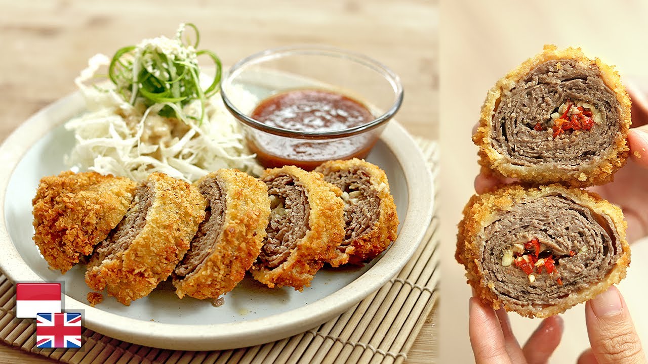 Resep LAYERED BEEF KATSU: 100% Bahan Lokal! [Daging Sapi Gulung Goreng Jepang]