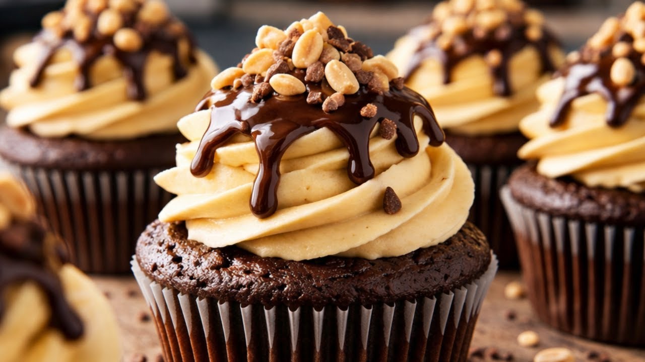 Cupcakes de chocolate y buttercream de mantequilla de maní