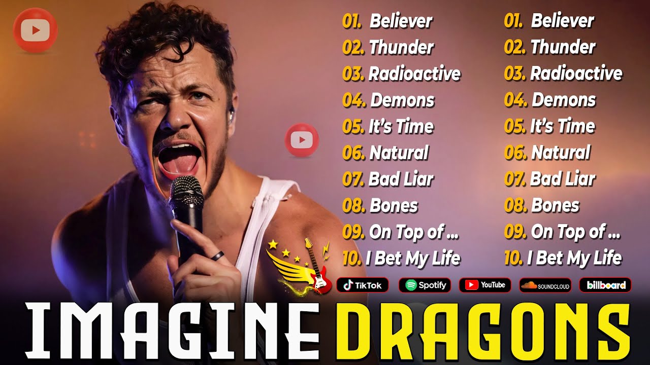 Imagine Dragons Best Songs Playlist 💥 Greatest Hits Full Album 2025 | Believer, Thunder, Radioactive