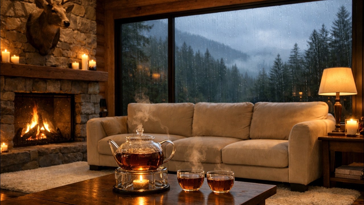 Stormy Fireplace Night ⛈ | Cozy Cabin Ambience with Thunder & Fire Sounds (2 Hours)