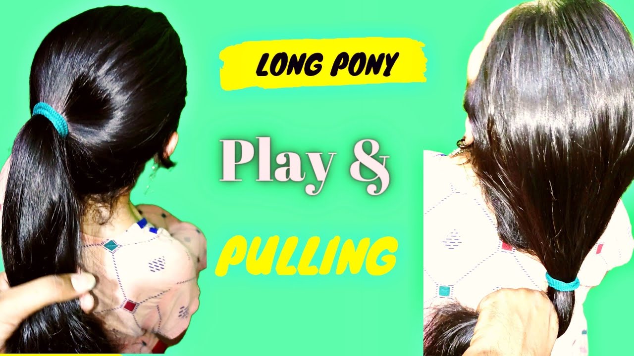 Long Hair Pony Playing And Pulled by Male With her Voice || Long Silky Ponytail