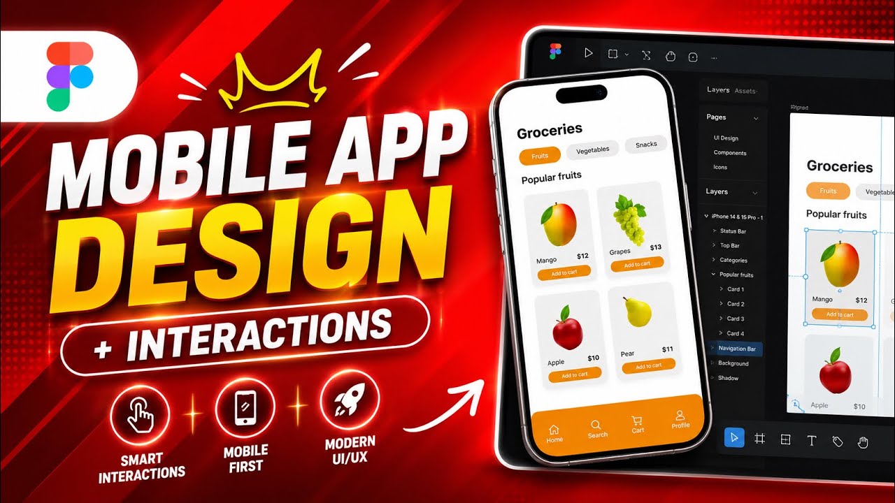 Figma Tutorial for Beginners: Mobile App UI/UX Design & Interactive Prototype
