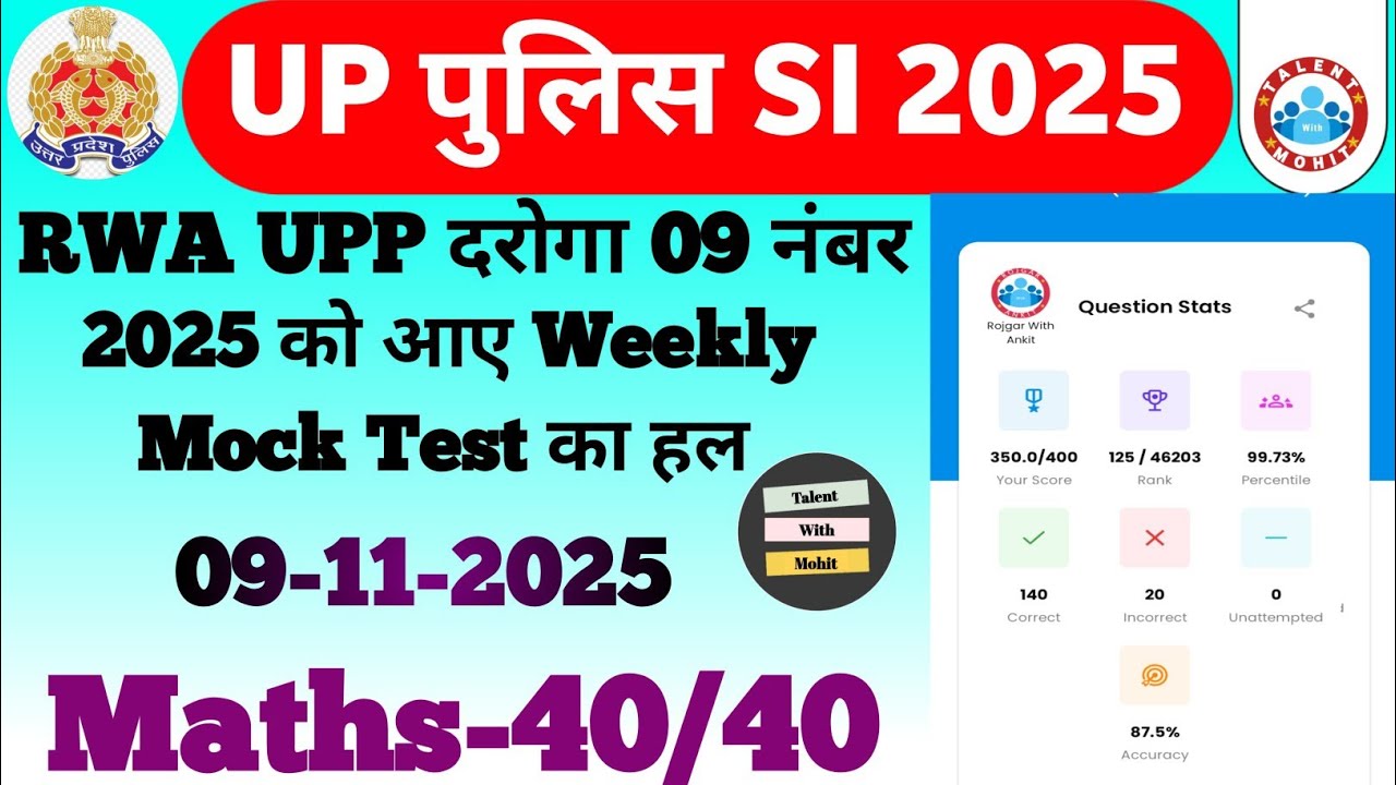 Rojgar With Ankit Up Sub Inspector 09 November 2025 Free Weekly Mock Test Solution✅