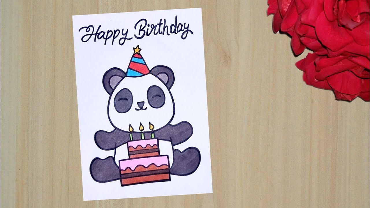 Happy Birthday Card //How to Draw Birthday Card //Cute Panda With Birthday Cake Drawing