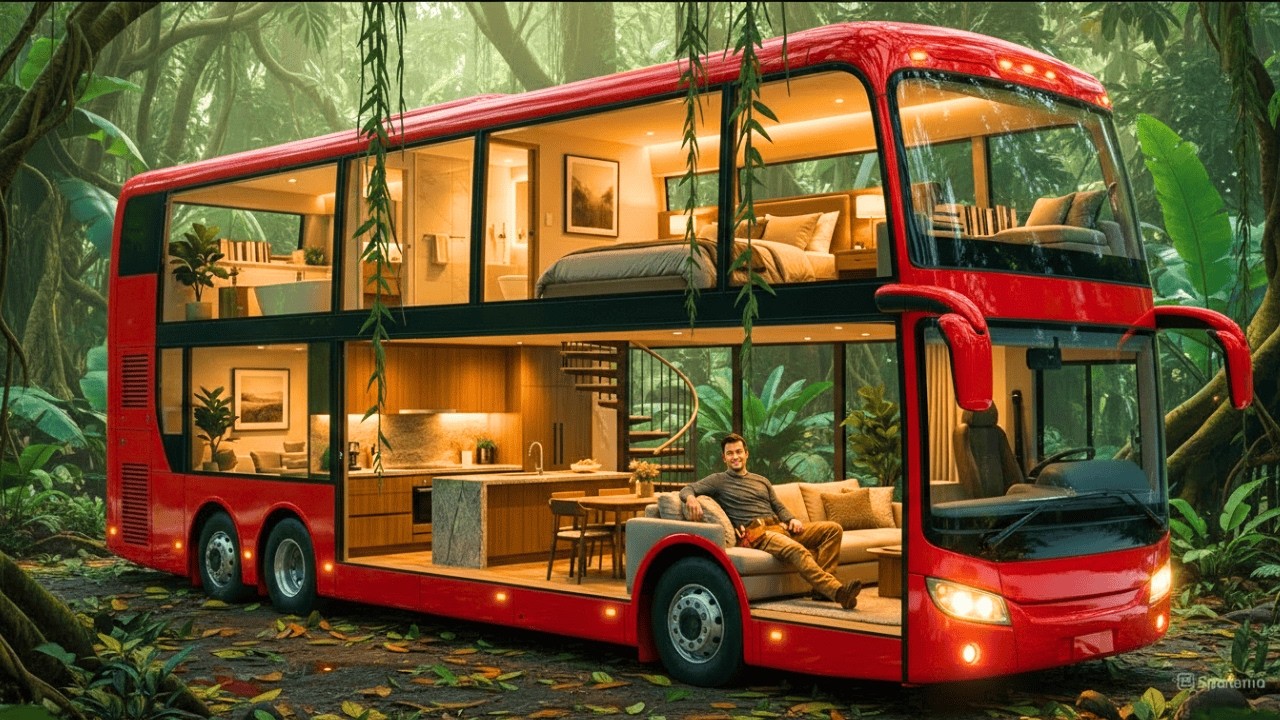 Unbelievable — I Turned an Abandoned Bus Into a Modern Forest Home — AI Video