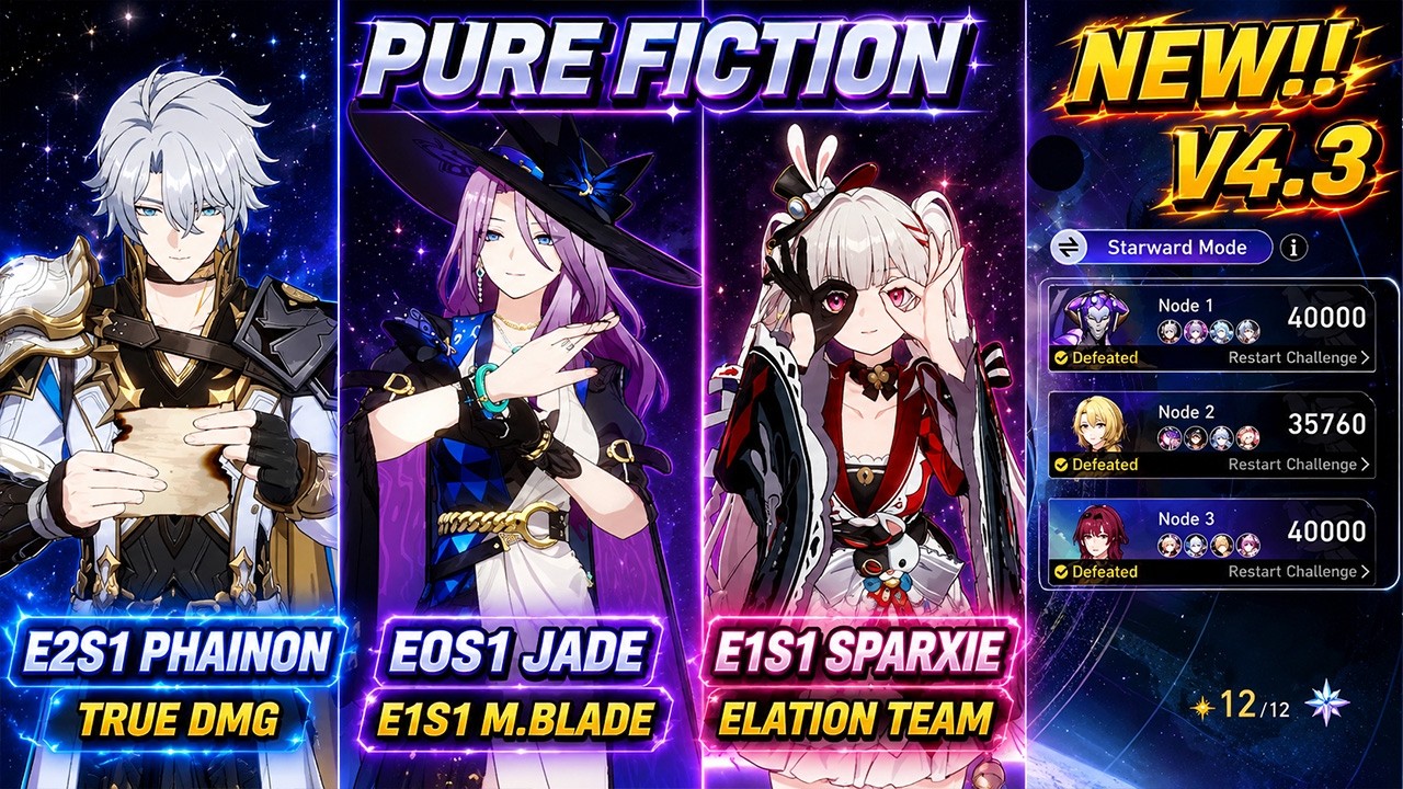 NEW! Pure Fiction 4 Starward Mode | E2S1 Phainon, E0S1 Jade & E1S1 Sparxie | HSR 4.3