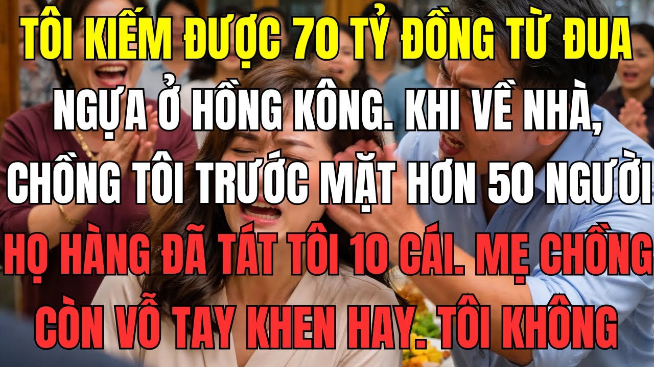 Tôi kiếm được 70 tỷ đồng từ đua ngựa ở Hồng Kông. Khi về nhà, chồng tôi trước mặt hơn 50 người họ