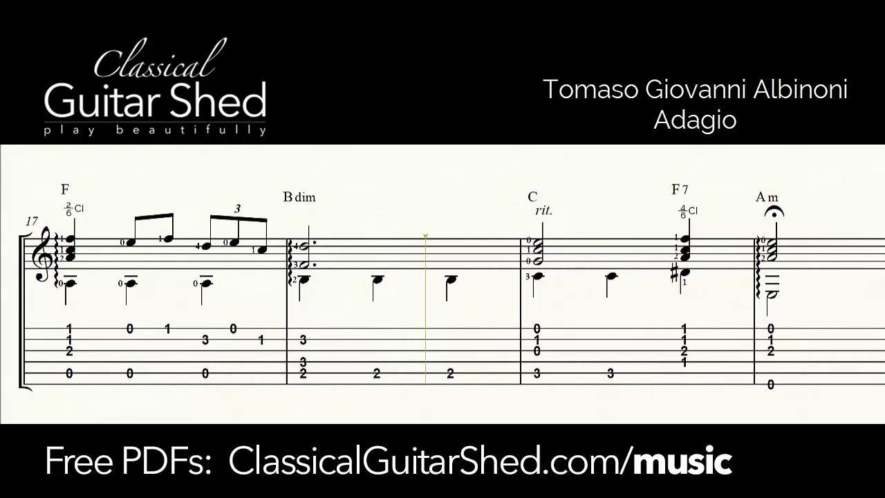 Albinoni: Adagio - Free Classical Guitar Sheet Music