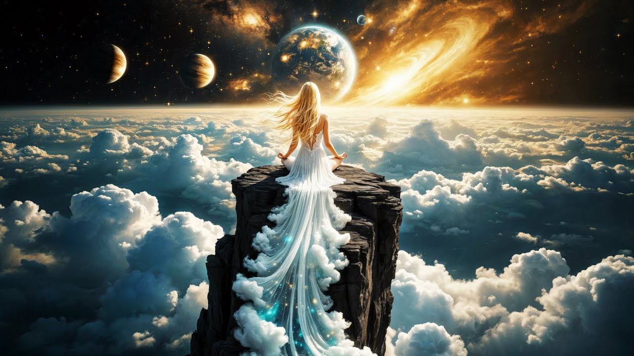 3 Hours of Relaxing Piano Music 🌌 Ethereal Woman in Cosmos & Clouds | Deep Sleep & Calm Focus