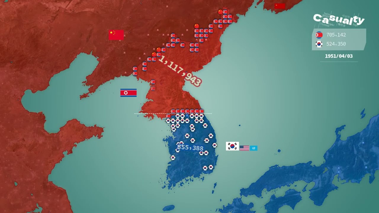 1950-1953 The Korean War Animated Map #ColdWar