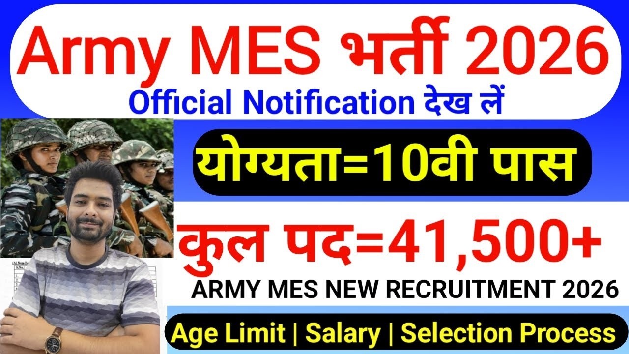 Army MES New Vacancy 2026 | MES41822 Vacancy 2025 | Indian Army Bharti2024| Age, Apply Date
