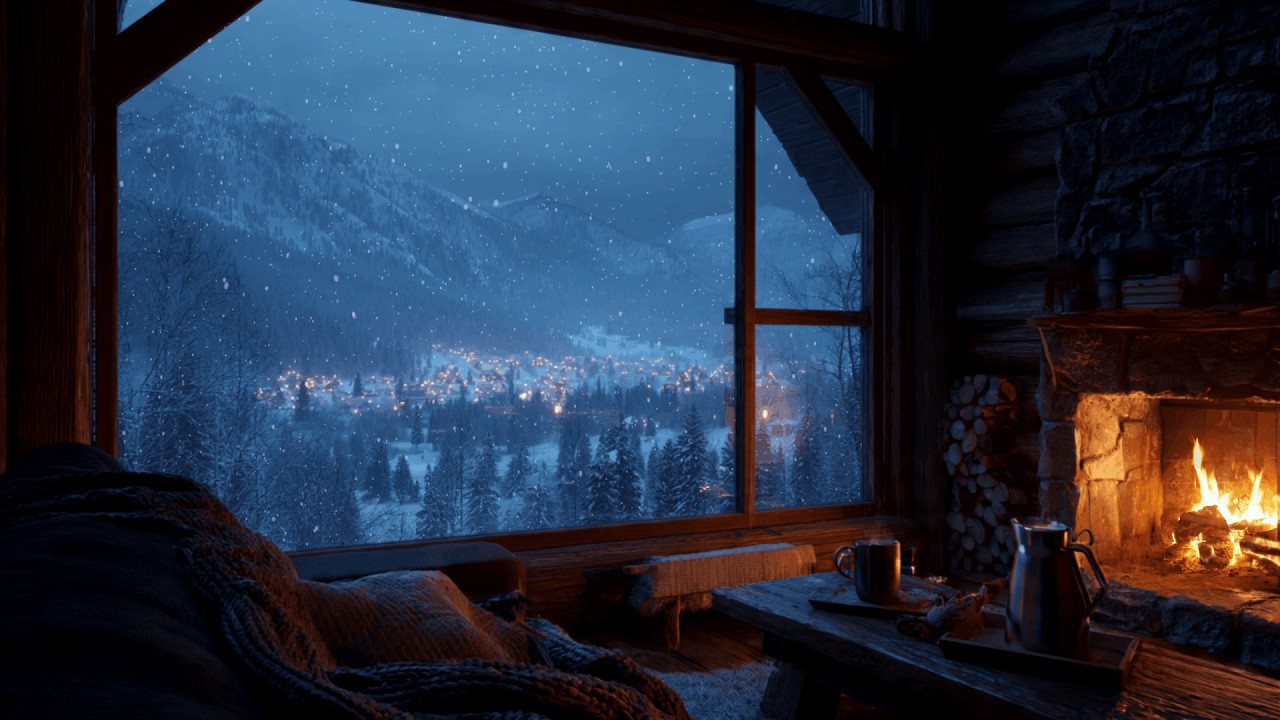 Cozy Cabin Winter Night | 🔥Crackling Fireplace | Restful Ambience