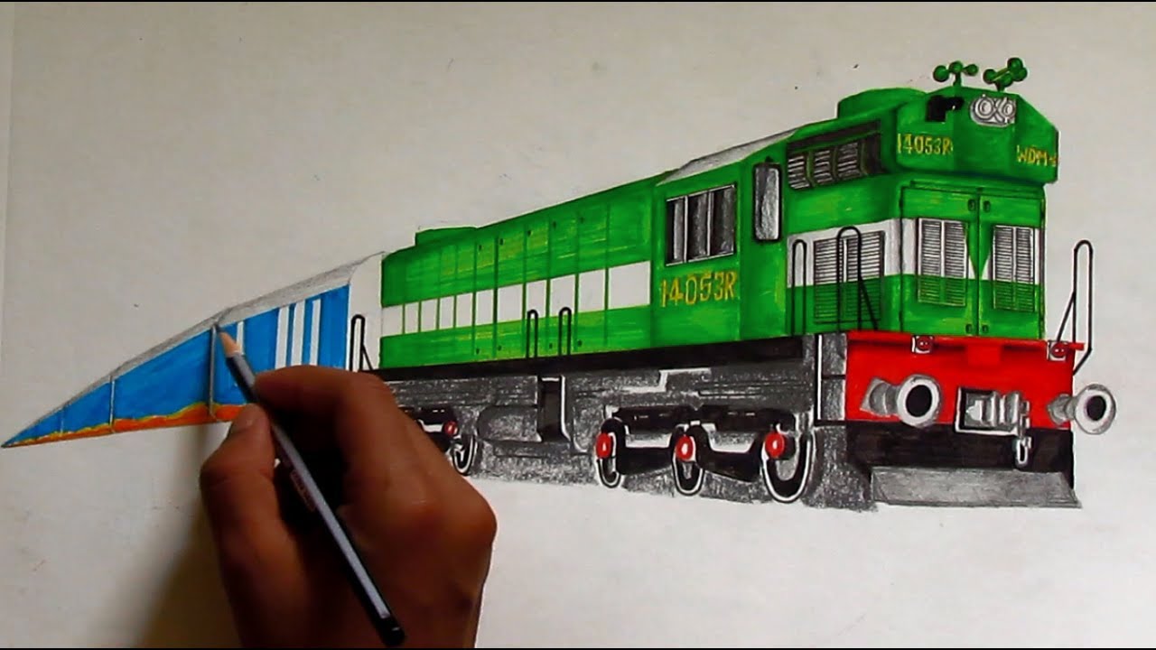 Green WDM3A with Humsafar Express Sketching