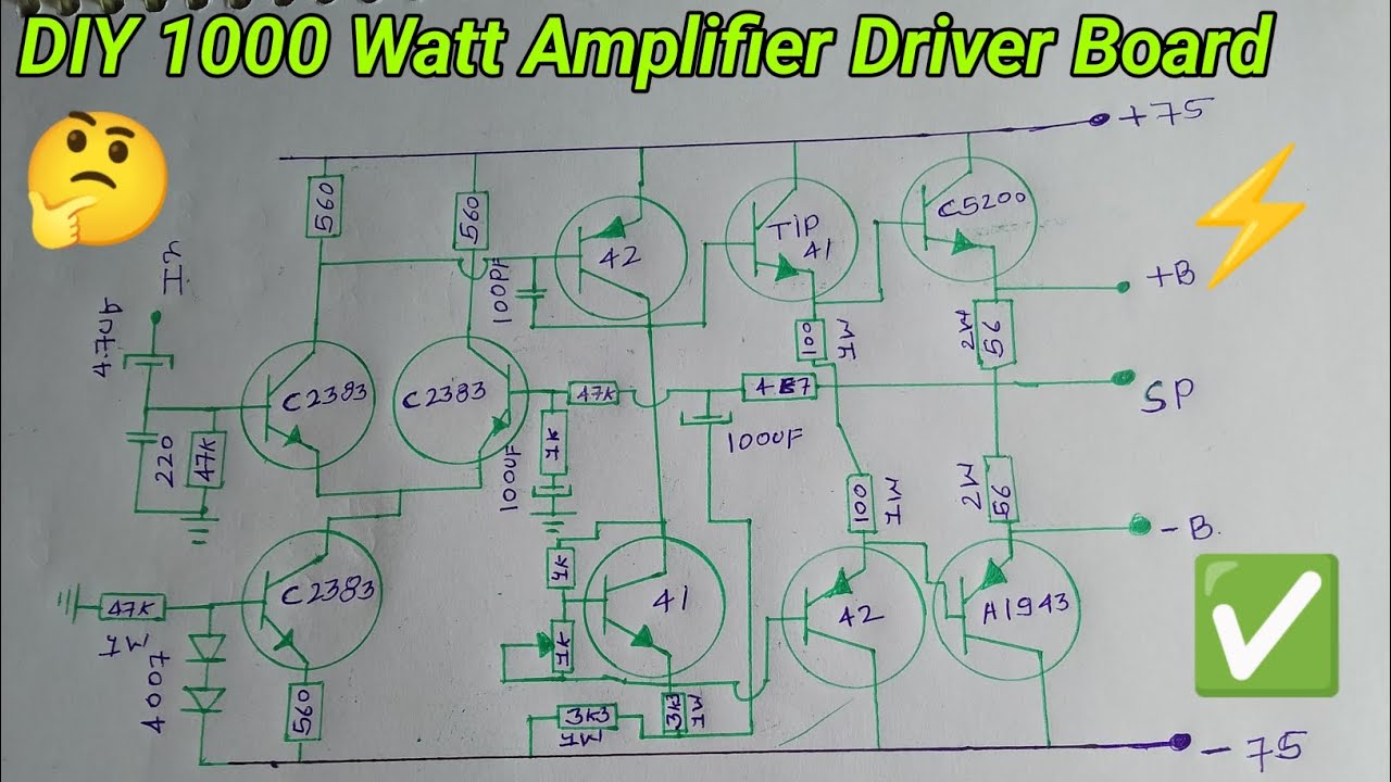 DIY 1000 Watt Audio Amplifier Driver Board 🤫 Simple Driver Board Circuit Diagram 🔈NPN+PNP Transistor