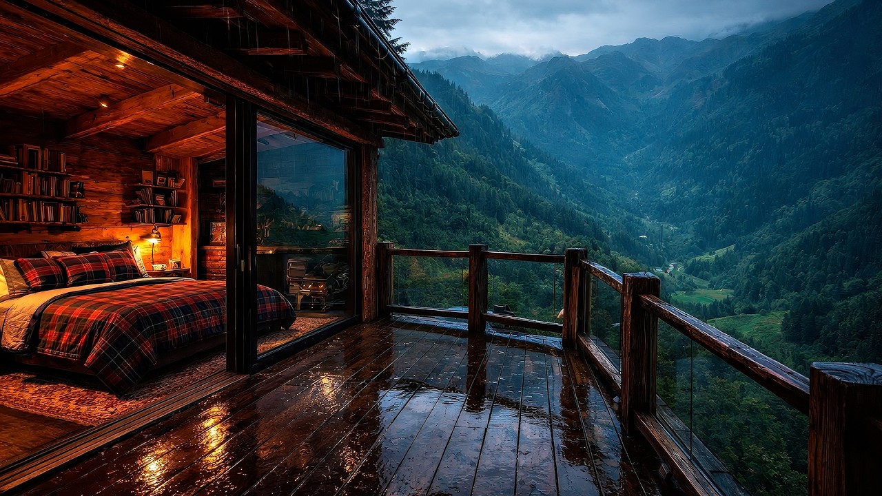 Deep Forest Rain Around an Alpine Cabin | ASMR Sleep Sounds