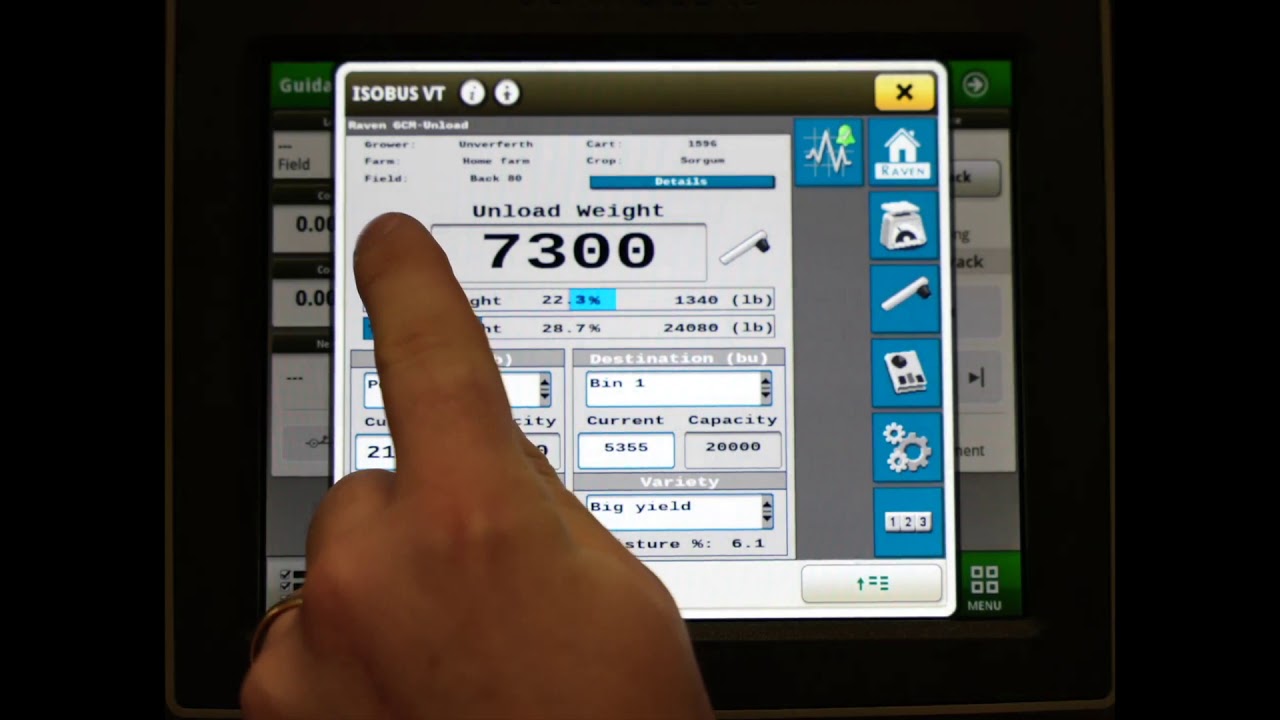 UHarvest Pro Unload Screen