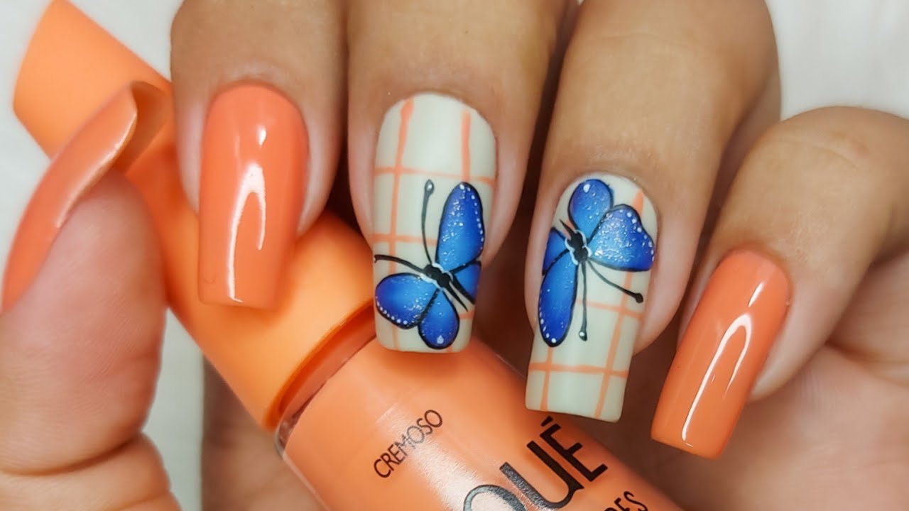 unhas decoradas - borboletas carga dupla