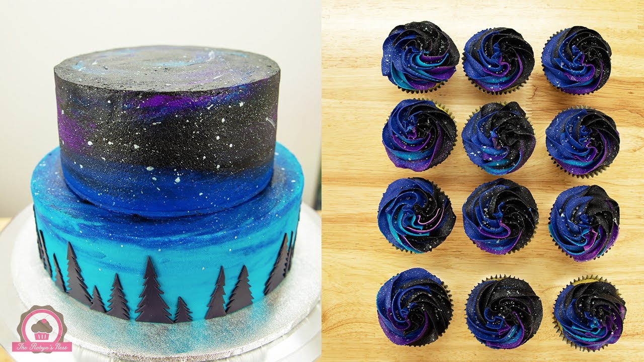Galaxy Cake With Matching Cupcakes