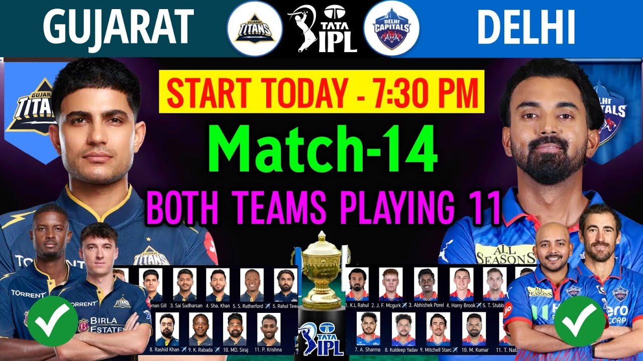 14-й матч IPL 2026 - Gujarat Titans против Delhi Capitals | Составы команд GT и DC на 2026 год | ...