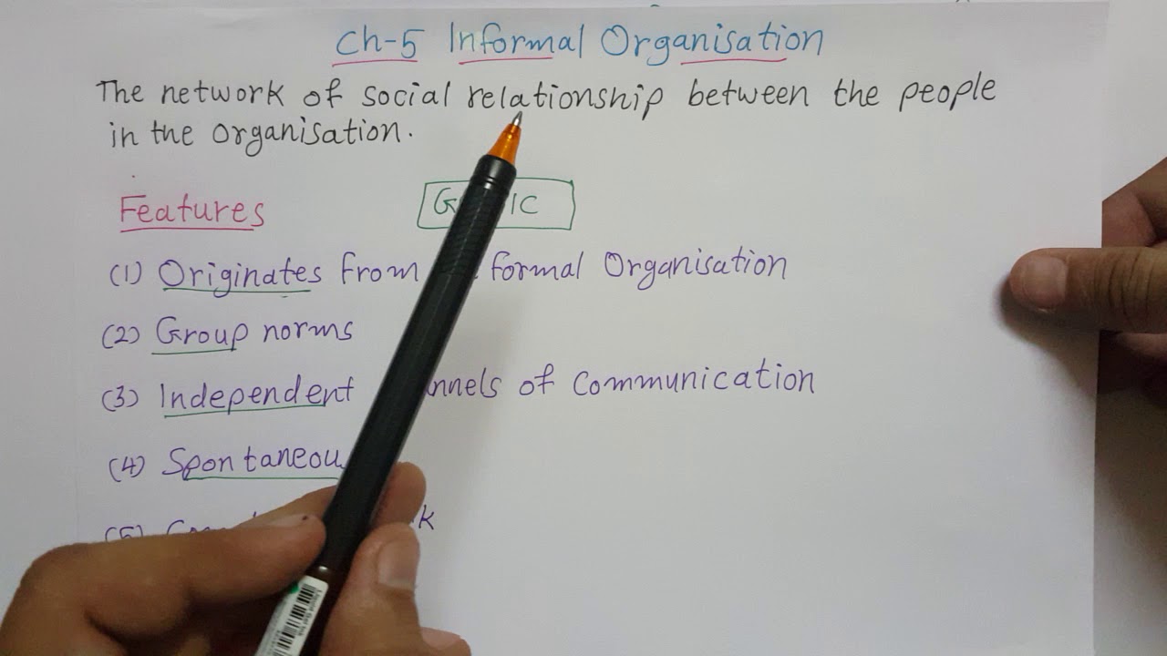 Ch 5 Informal Organisation - meaning , features, Advantages and disadvantages
