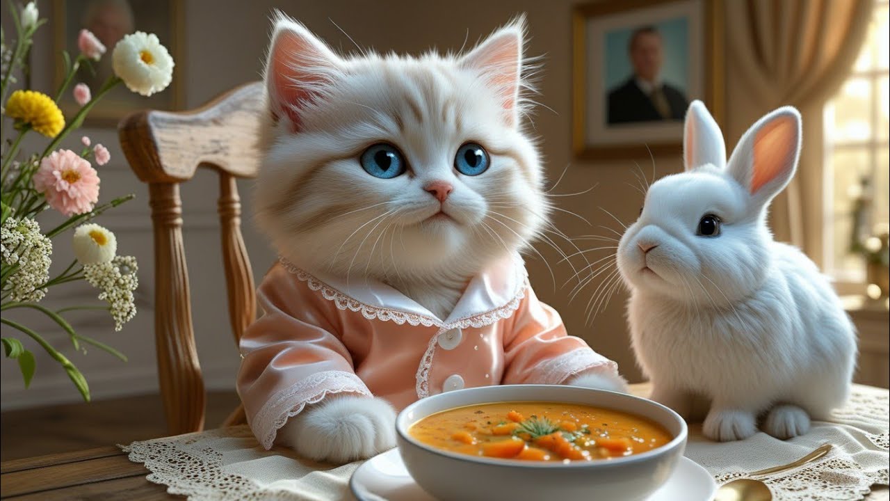 Cat Chef Cooks Warm Carrot Soup for the Bunny | Cute Kitten Animation