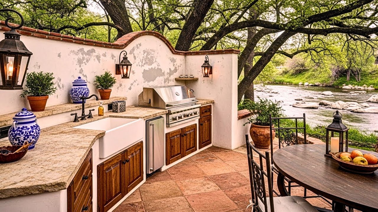 A Cozy Rustic Outdoor Kitchen for a Small Home with a Semi-Modern Feel