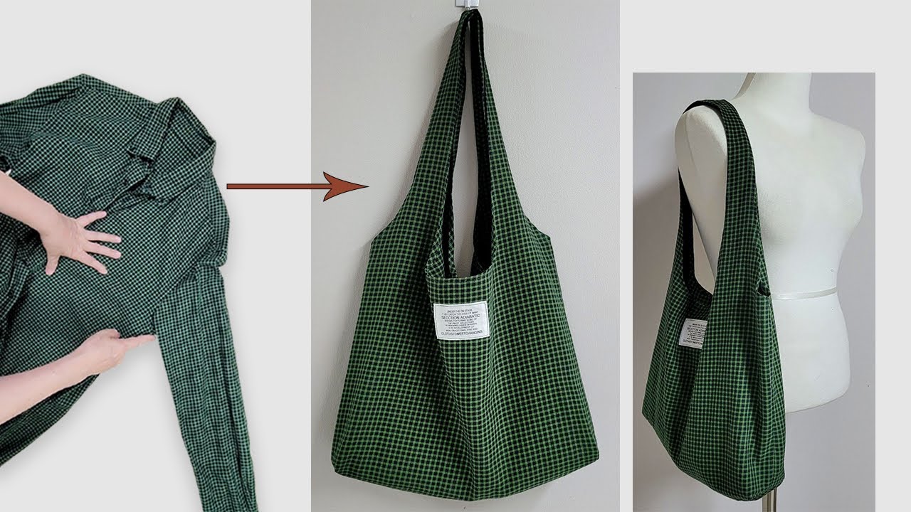 DIY  안입는 셔츠로 안감 필요없는 호보백 만들기/Make an unlined hobo bag from an unused shirt/에코백/장바구니/Shopping eco-bag