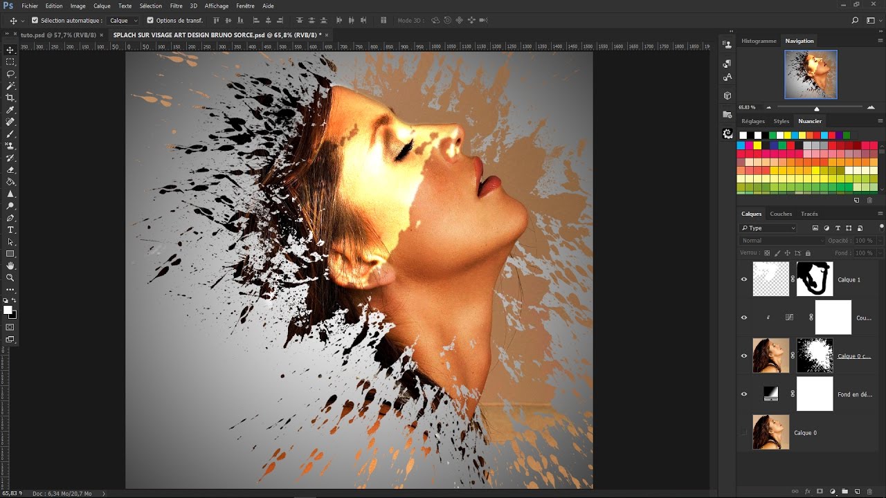 Tutoriel Photoshop CC 2017..Effet  sur Visage Splach avec Tache sur les Yeux...