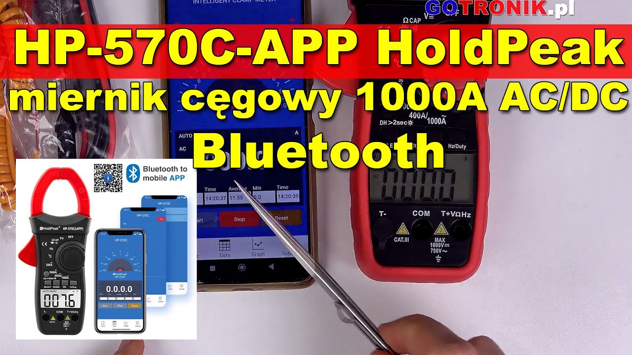 HP-570C-APP HoldPeak miernik cęgowy 1000A AC/DC z Bluetooth