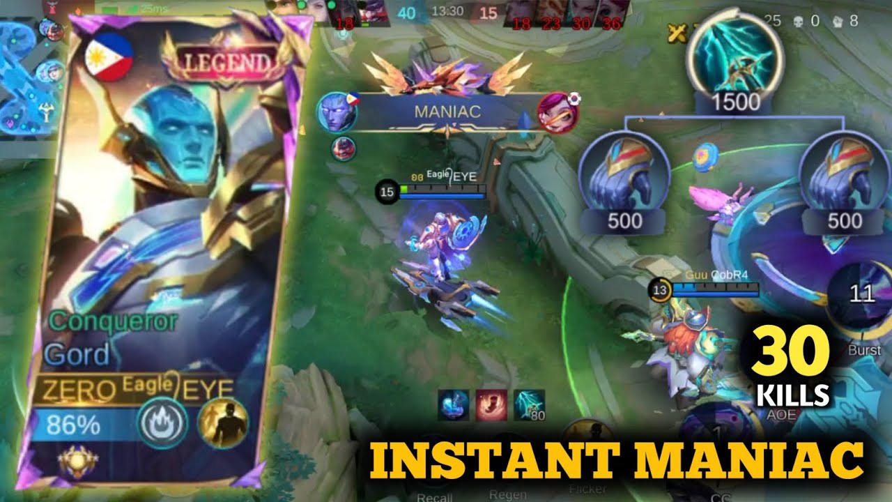 30 KILLS WITH GLOBAL 1 GORD😱 || INSTANT MANIAC GAMEPLAY || ONLY GORD || #gaming #mlbb #youtuber #mlb