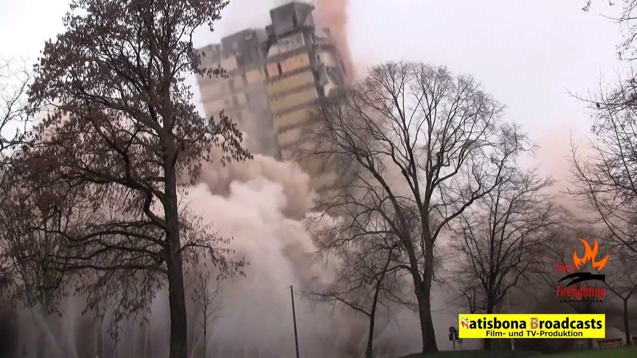 Europe's largest controlled demolition: CLOSEST camera angle on 380 ft university tower blasting