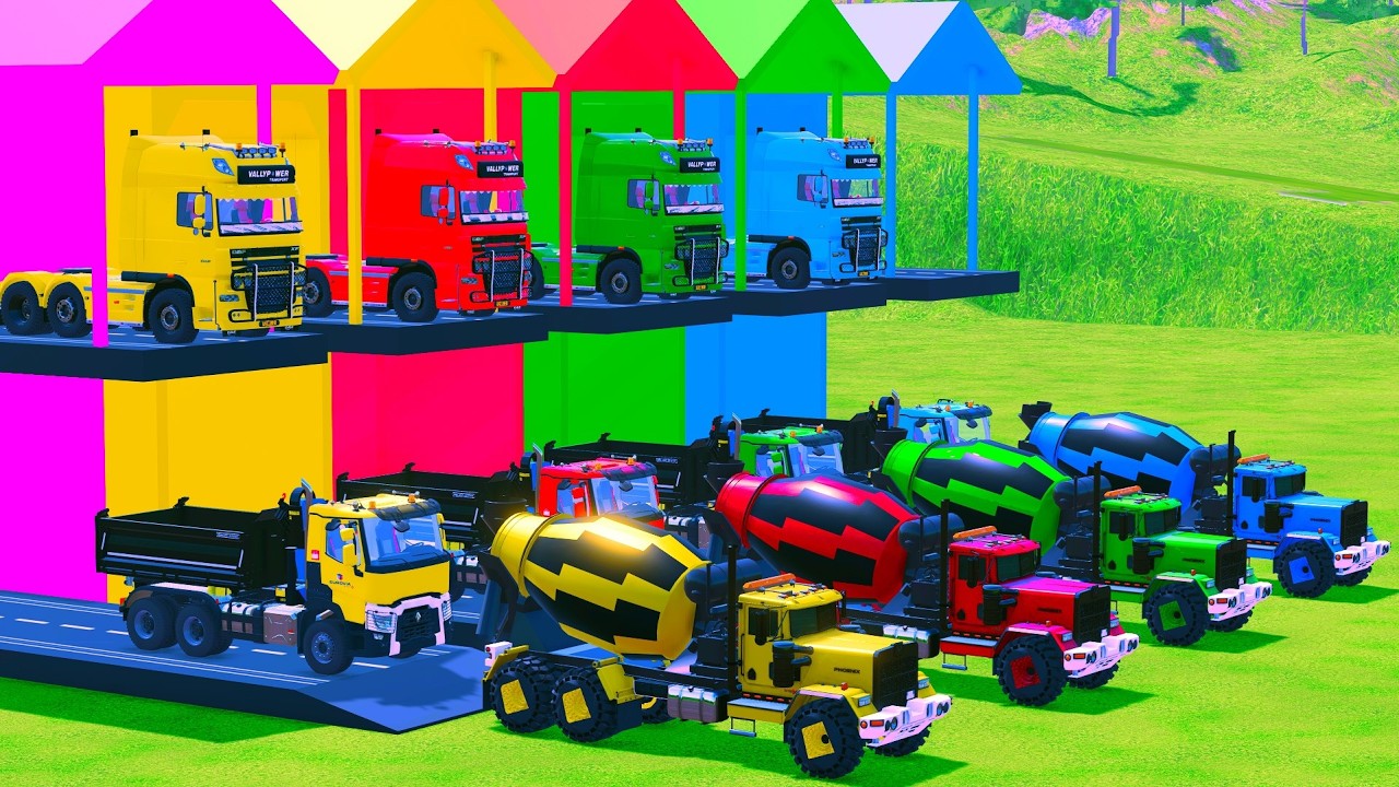 LONG FLATBED TRAILER - Transporting Kamaz Truck, All Colorful Mixer, Volvo, Man - FS 22 #25